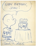 Charles Schulz Hand-Drawn Sketch of Charlie Brown Blowing Out Birthday Candles -- Measures 8.5 x 11
